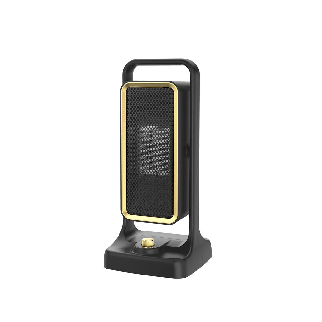 Black desktop PTC ceramic air heater with compact design and control knob