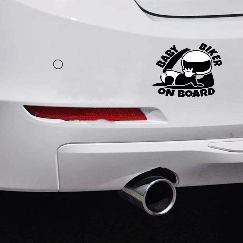 Black and white reflective BABY ON BOARD car sticker measuring 14.5 by 15 centimetres