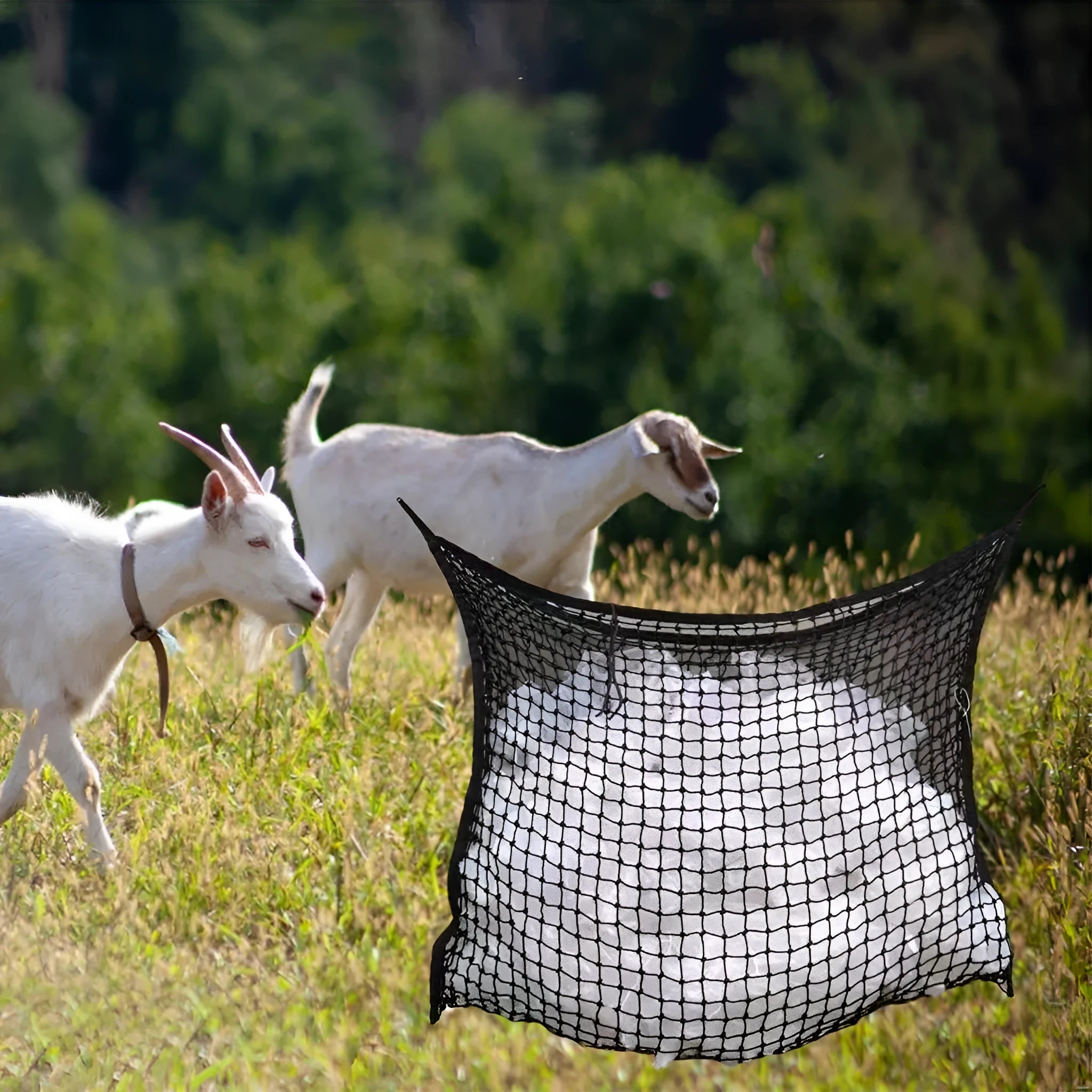 Woven PE rope grid hanging feeding bag for horses, cattle and sheep in multiple sizes