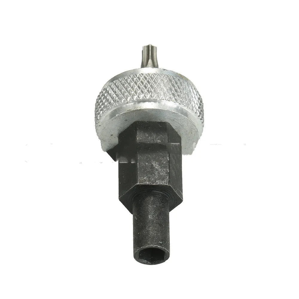 Ignition module wrench tool with carbon steel handle and aluminium knobs for removing distributor bolts.