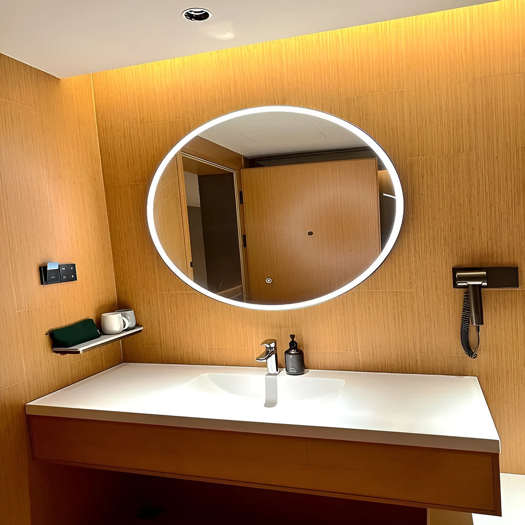 Round black aluminium frame smart LED bathroom mirror with wall mounting