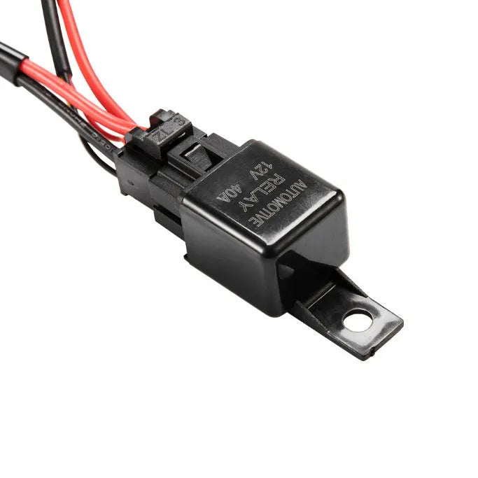 Black 2 metre off road LED spotlight cable set with integrated switch for vehicle lighting installation