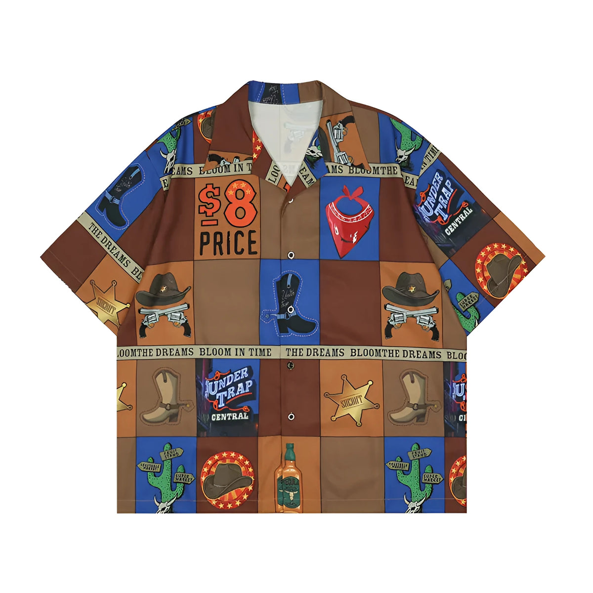 Men's loose short sleeve T-shirt in Card Brown, cardigan style, polyester, sizes M L XL