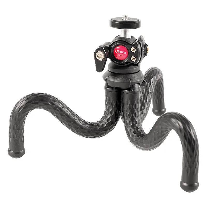 Black octopus-style mobile phone tripod set with aluminium legs and phone clip extended to 360mm