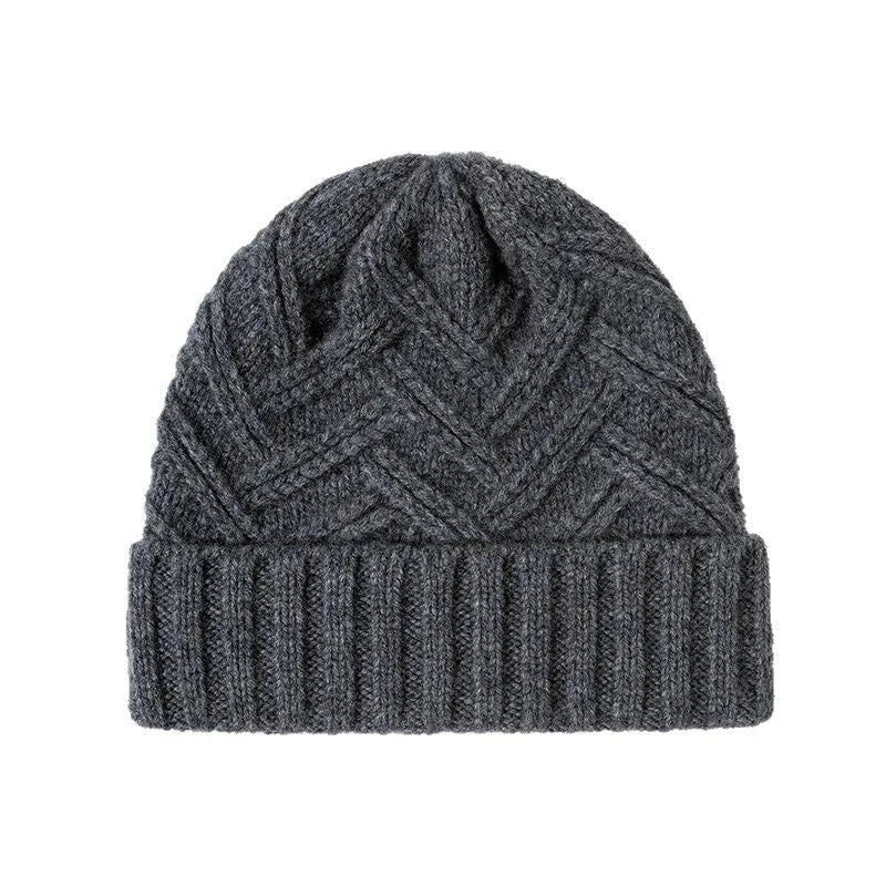 Wool knitted dome crown women's hat in six colour options showing totem patterning detail
