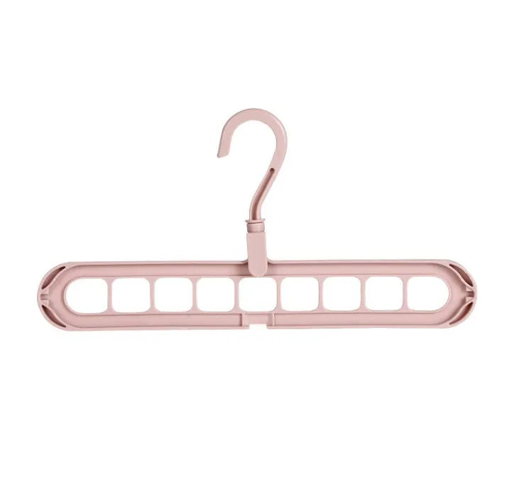 Plastic clothes hanger with storage hook and rotating handle in available colours