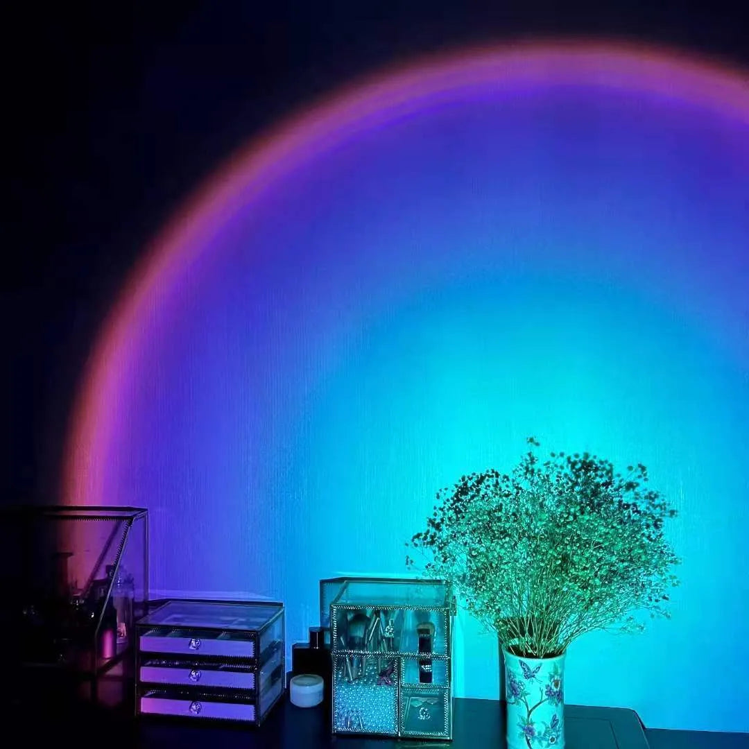 USB rechargeable rainbow sunset projection lamp with push-button control