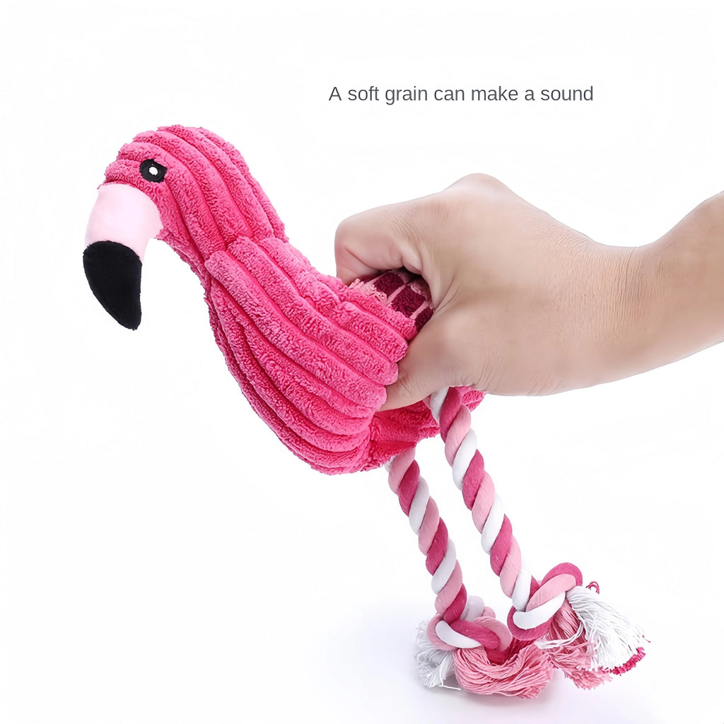 Pink animal-shaped corduroy dog toy with squeaker inside for small and large breed dogs