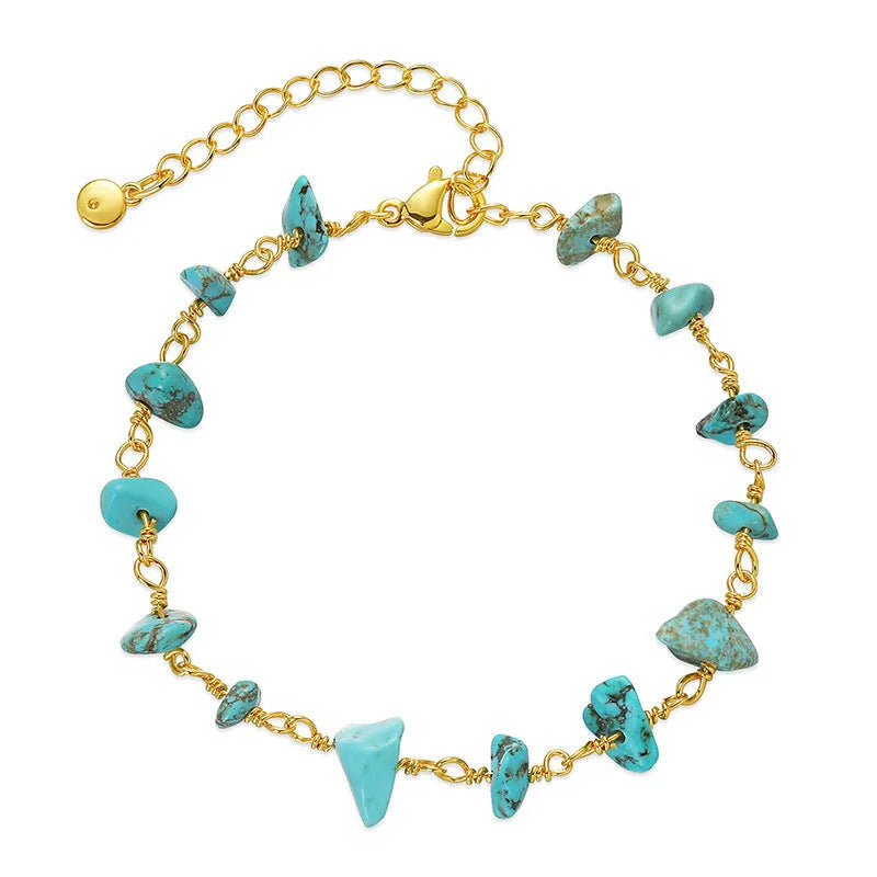 Turquoise gravel stone bracelet on 18K copper with crystal accents in geometric design