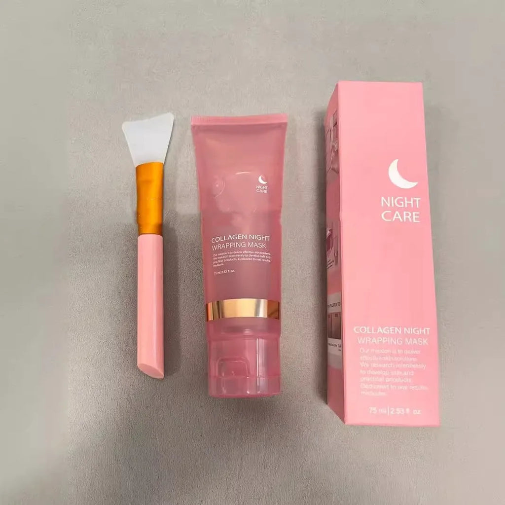 Collagen night mask 75ml bottle with application brush for firming elasticity skincare
