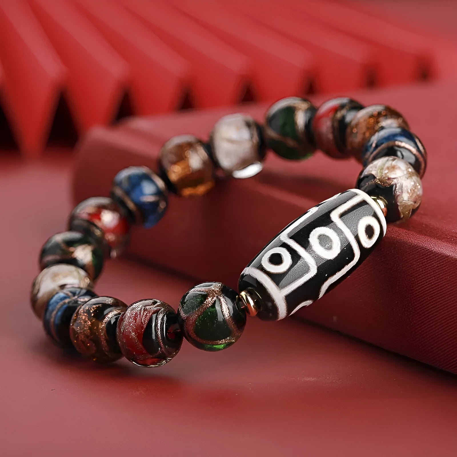 Ancient Chinese style bracelet with colourful coloured glaze beads and snake patterns in 10mm 12mm 14mm sizes
