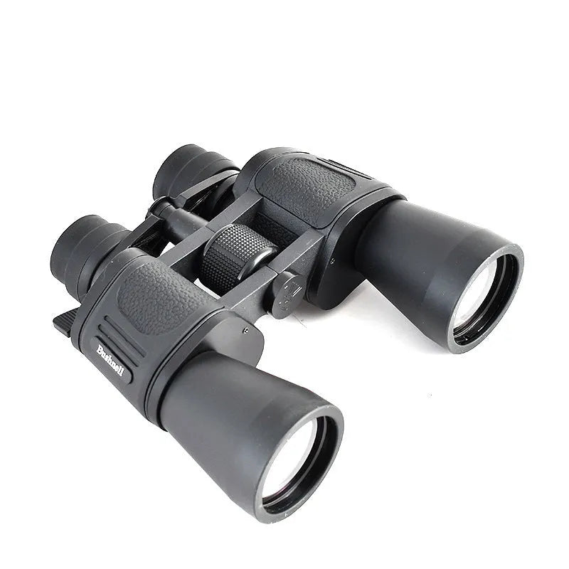 Black outdoor telescope binoculars with large 100mm objective lenses and continuous zoom control.