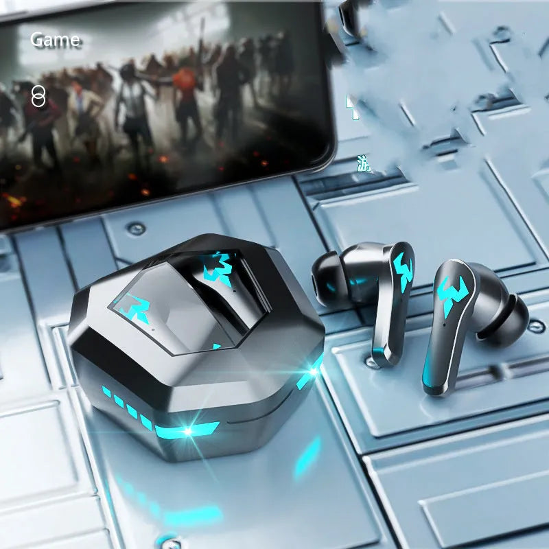 Black wireless Bluetooth 5.0 stereo gaming headset with in-ear noise-cancelling design