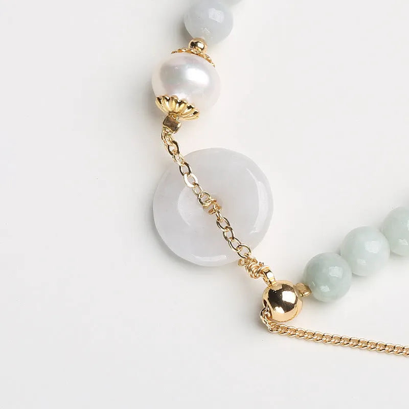 Natural jade emerald peace buckle pearl bracelet for women with round pendant