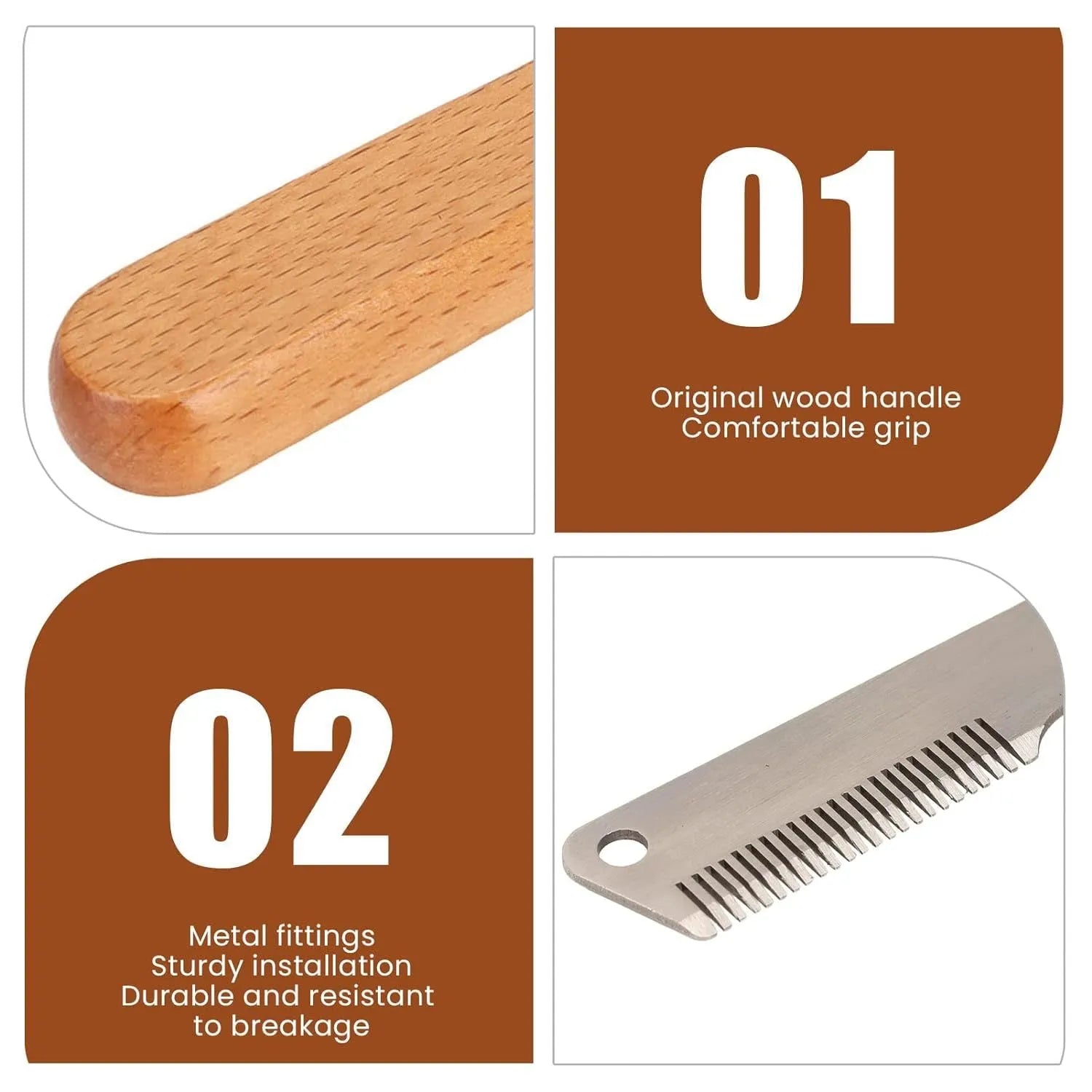 Wood handle dog stripping comb grooming tool for long-haired pets in two size options