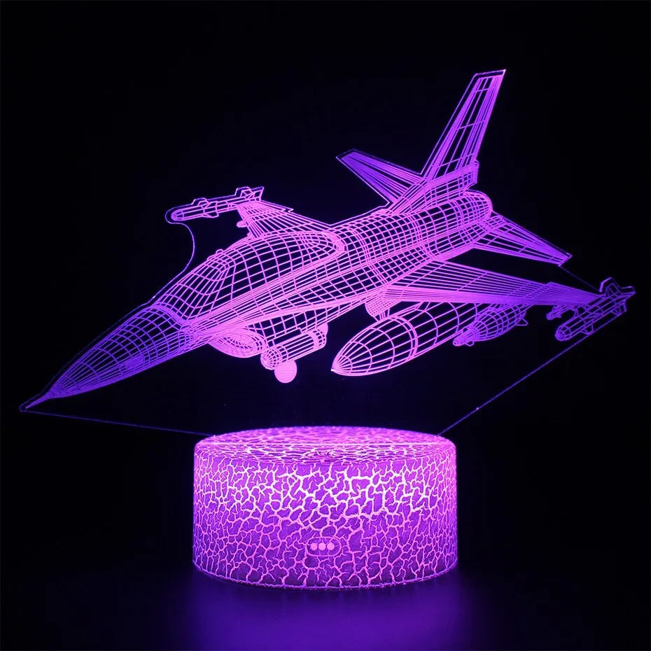Flat-profile cartoon airplane night light with acrylic shade and touch switch.