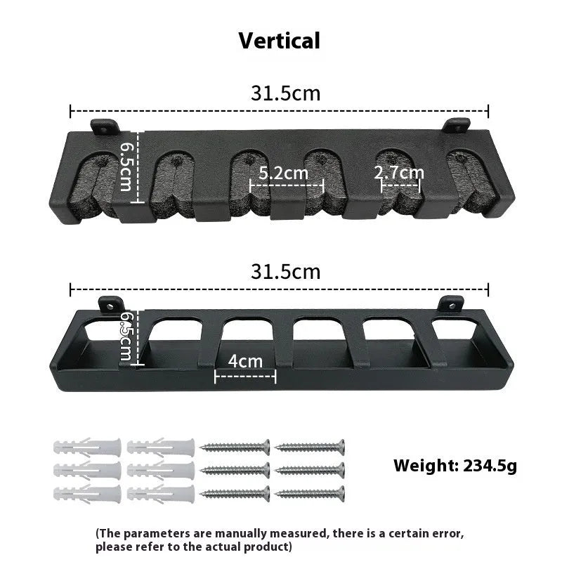 Black ABS plastic wall-mounted fishing rod display stand with horizontal and upright frame options