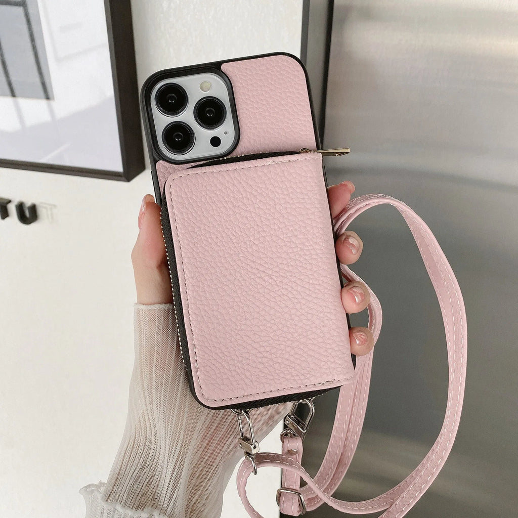 Litchi patterned black iPhone protective case showing textured back and side fit.