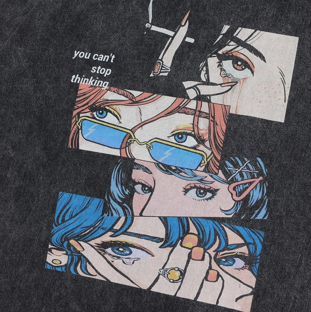 Men's pure cotton short sleeve T-shirt with retro cartoon printing in loose streetwear style