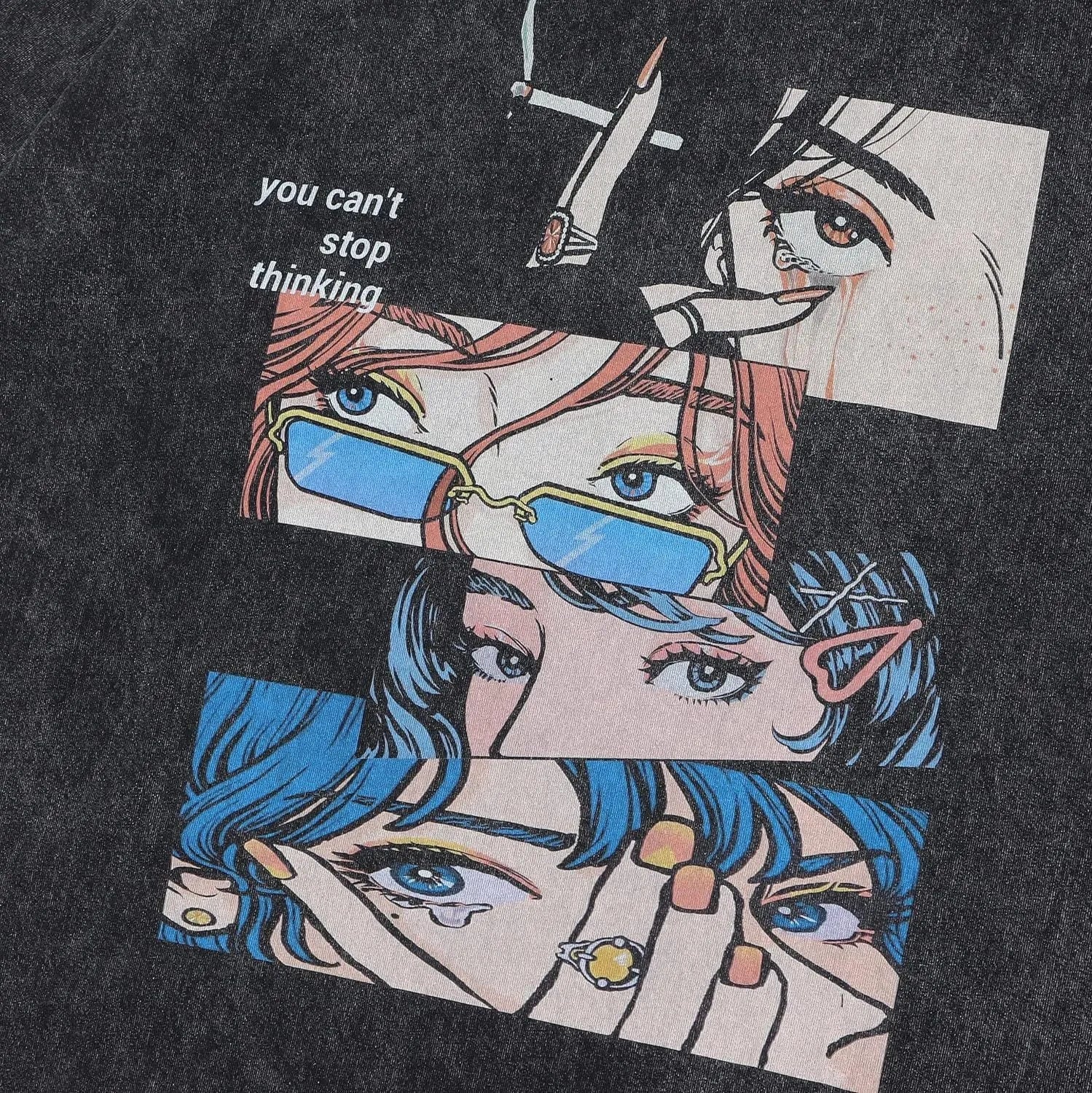 Men's pure cotton short sleeve T-shirt with retro cartoon printing in loose streetwear style