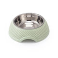 Stainless steel pet bowl with weighted non-slip base in blue, green, or pink colours