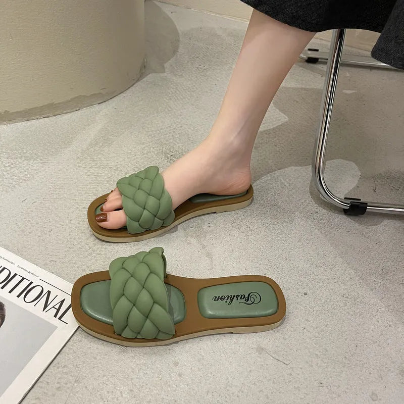 Women's plaid pattern PVC beach sandals with thick anti-skid soles in four colour options