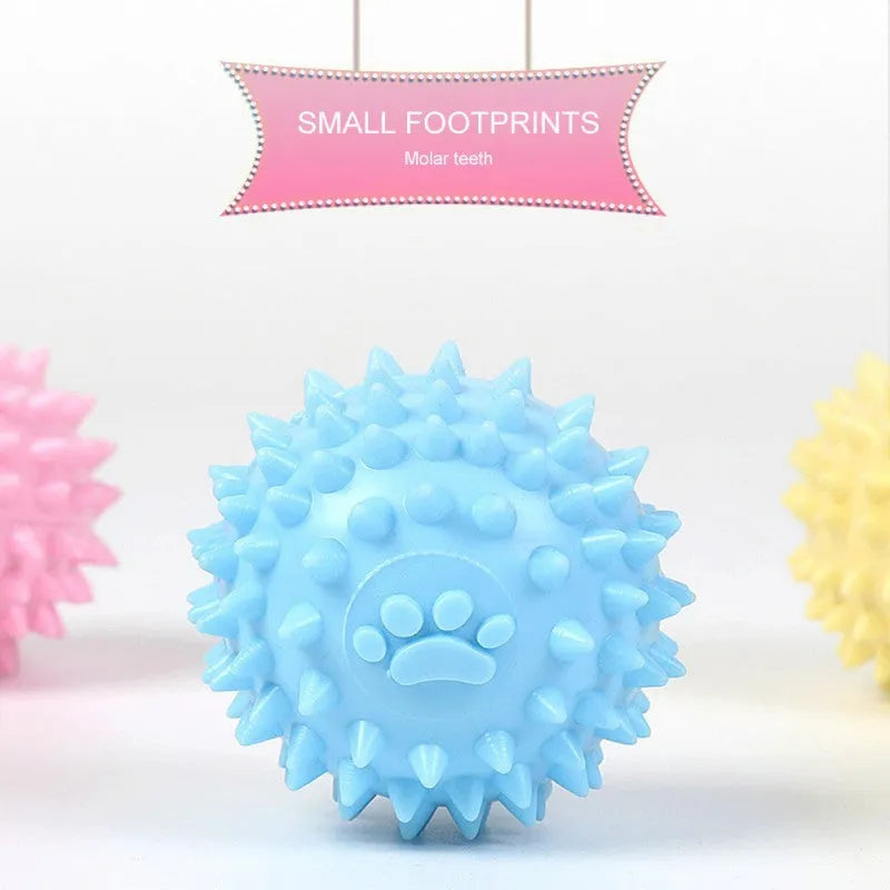 Blue TPR rubber dog and cat chewing ball with footprint texture, 6cm in diameter.