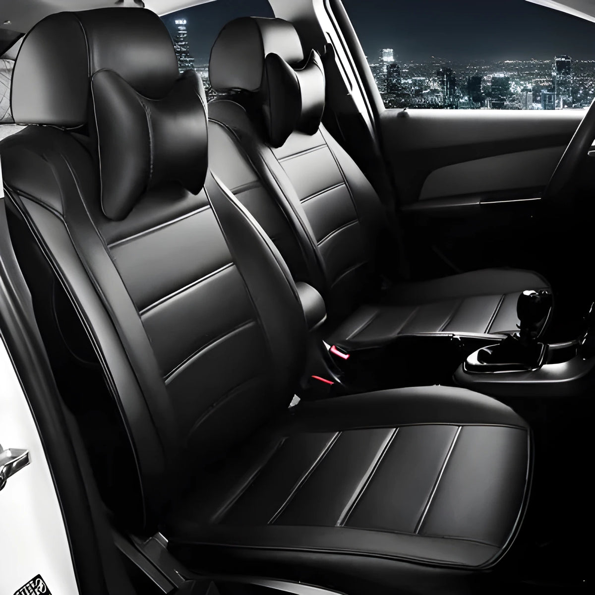 Cow leather car seat cover in beige and black colour options with red accent variations