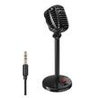 Black USB computer microphone with adjustable stand on weighted base
