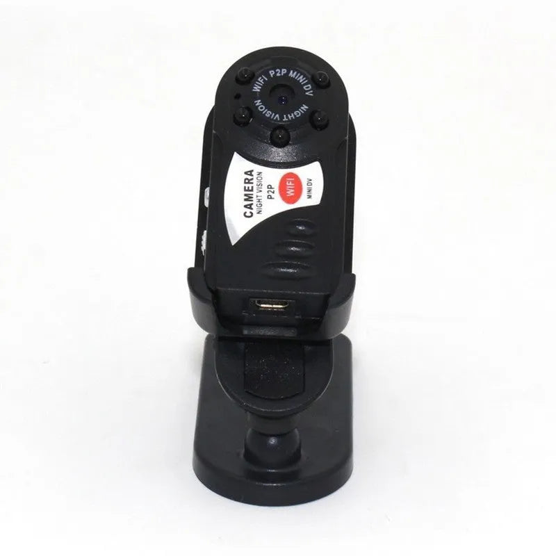 Black wifi remote network camera with LCD screen and optical zoom lens.