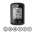 Black waterproof plastic bicycle stopwatch with digital display mounted on bike handlebars.