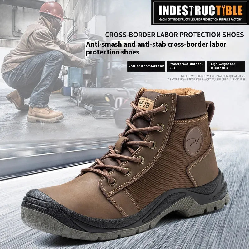 Leather anti-smash safety work shoe in orange, shown on a white background.