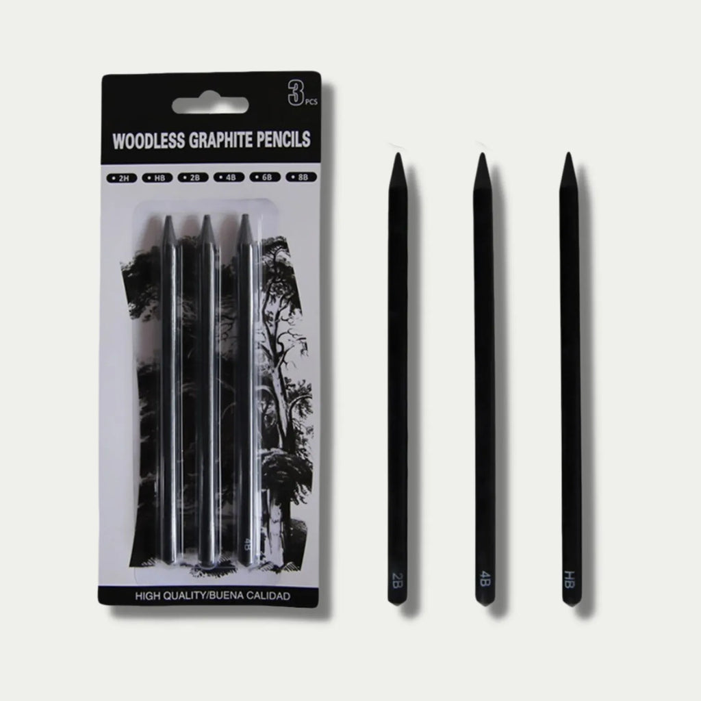 Set of six graphite sketching pencils with HB, 2B, 4B, 6B, 8B, and EE grades for art drawing