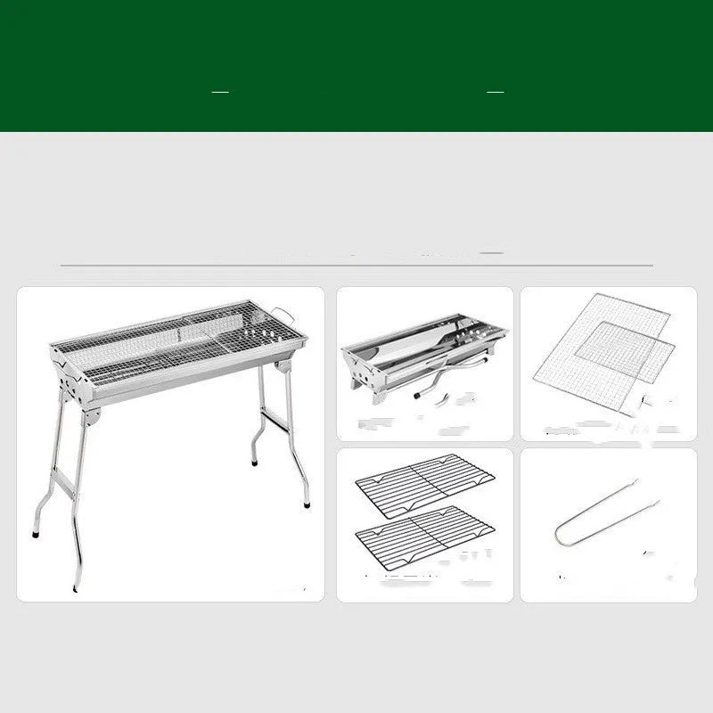 Stainless steel portable folding barbecue oven grill shown in natural metallic colour.