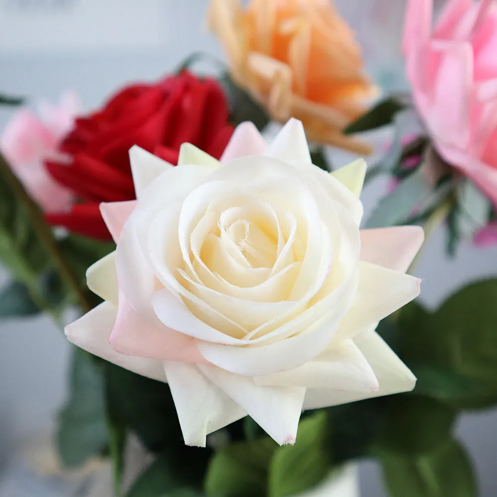 Artificial silk flower bouquet in multiple colours with 42cm length and 8.5cm flower head