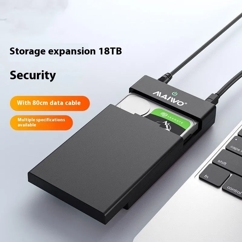 3.5 inch USB 3.0 SATA hard disk box with power supply and cable for 14TB drives in black silver colour