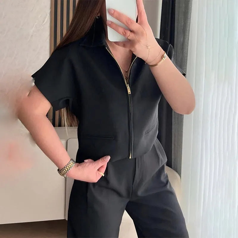 Women's loose fit casual polyester short sleeve top in white, black or yellow