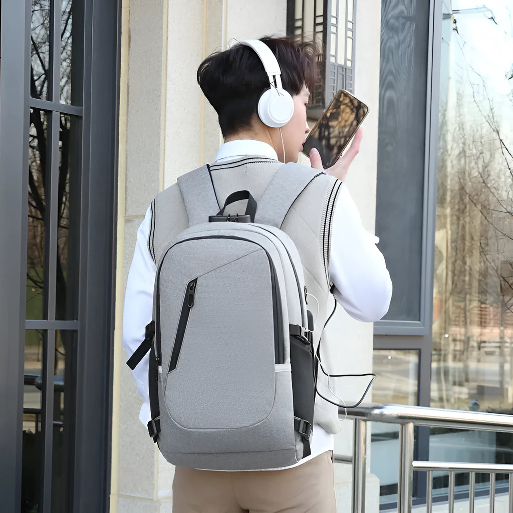 Oxford cloth computer backpack in street trend style with 20-35L capacity, shown in blue colour.