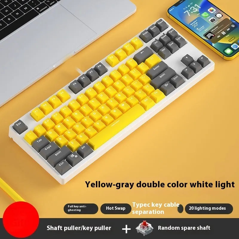 87-key wired mechanical keyboard with two-tone keycaps in orange and yellow colour combination