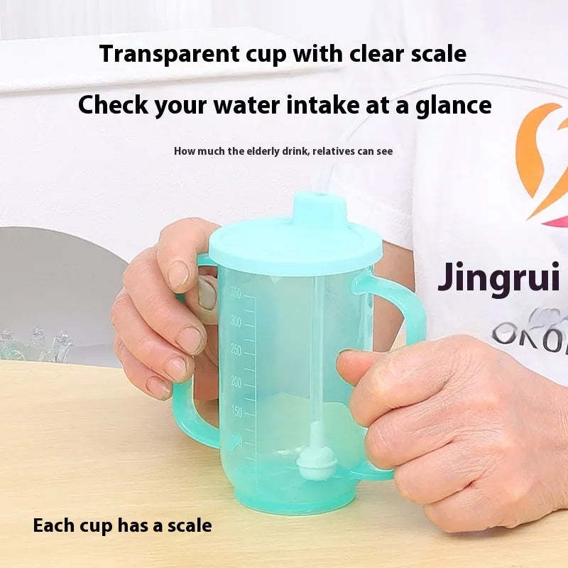 Oblique mouth anti-choke drinking cup with handle and lid for bedridden patients