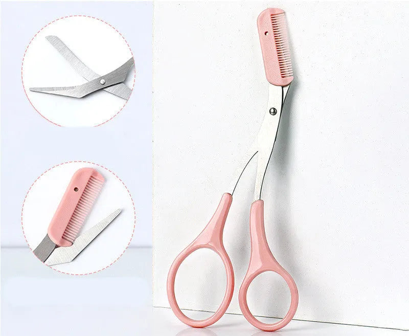 Eyebrow trimming knife with curved moon shape and comb for eyebrow grooming