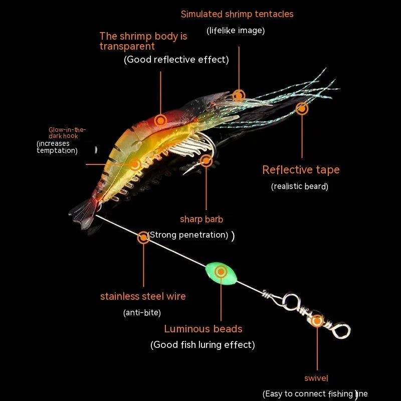 Luer soft fishing lure with attached hook in six colour variations including luminous options for freshwater fishing