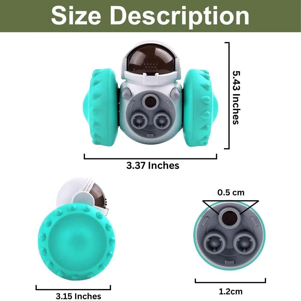 Self-balancing pet treat dispenser toy in robot design for small dogs and cats
