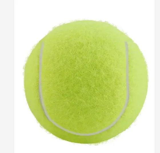 6.3cm diameter dog tennis ball toy in five colour options including fluorescent green, made from bite-resistant rubber.
