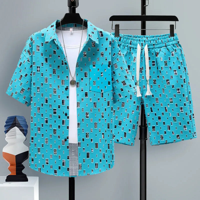 Men's casual sports shorts set with matching top in polyester fabric