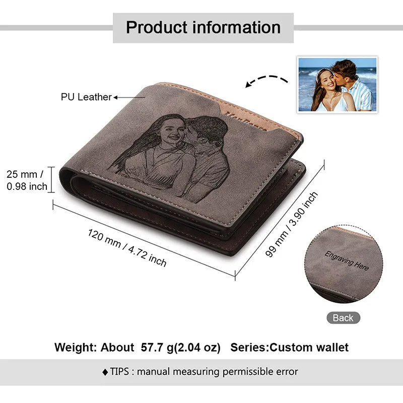 Coffee brown horizontal short wallet made of PU with custom engraving option measuring 120mm x 99mm x 25mm
