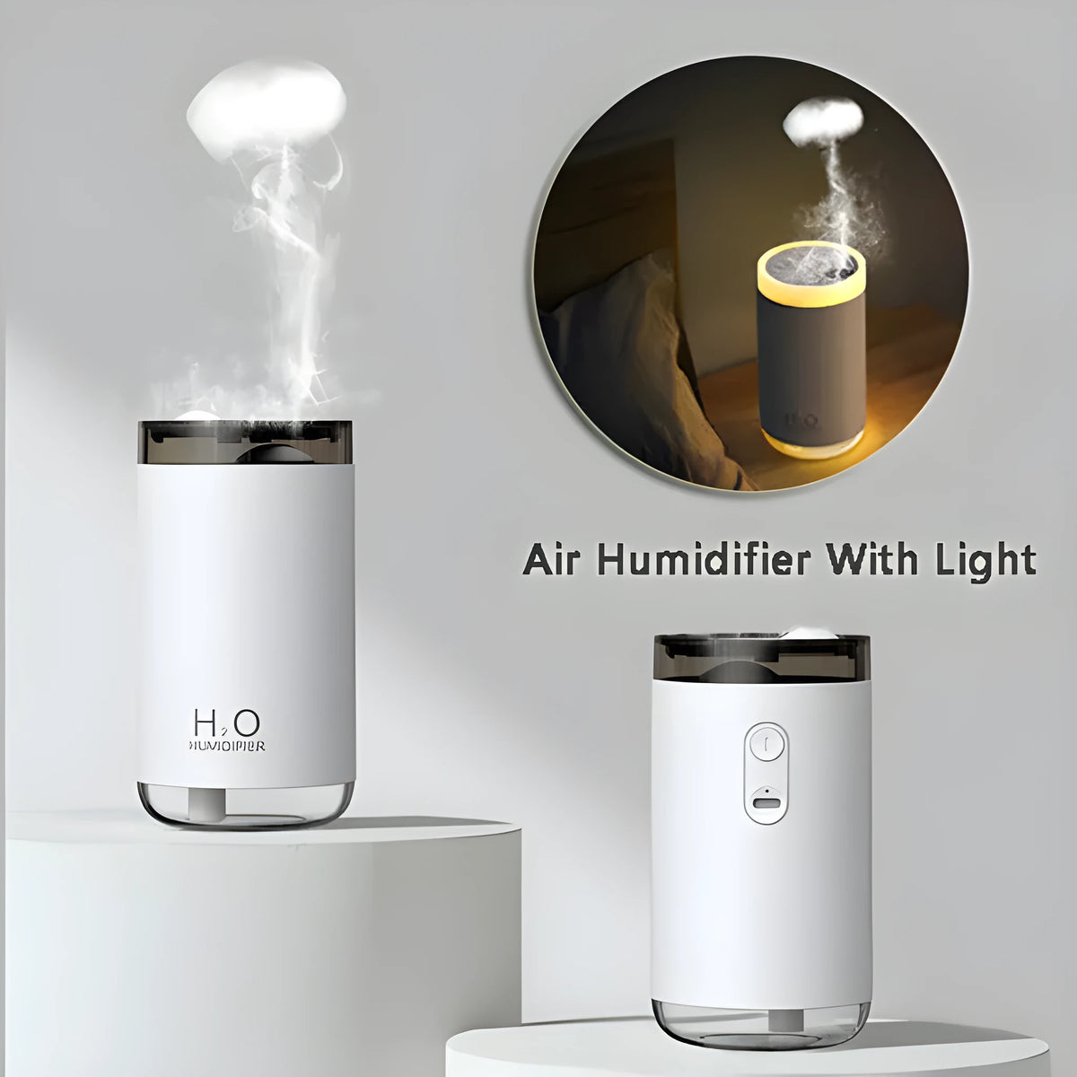 Jellyfish smoke ring USB humidifier with warm night light in white, pink or blue colours