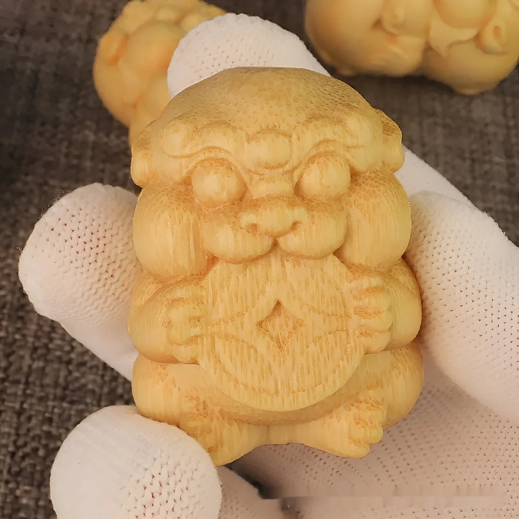 Solid bamboo carving ornament with take money design measuring 4.5cm height