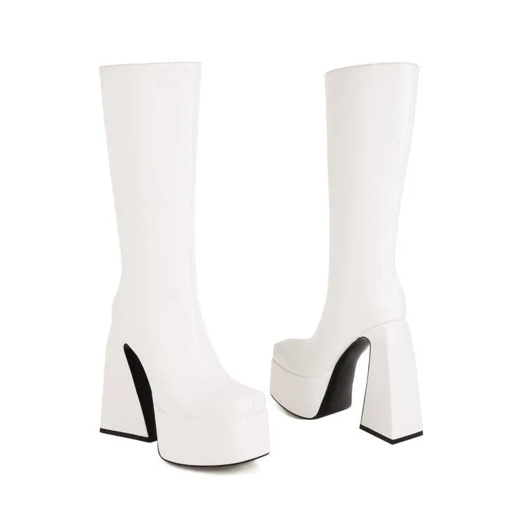 Women's casual high boot in artificial PU, shown in black, with a size 38 label.