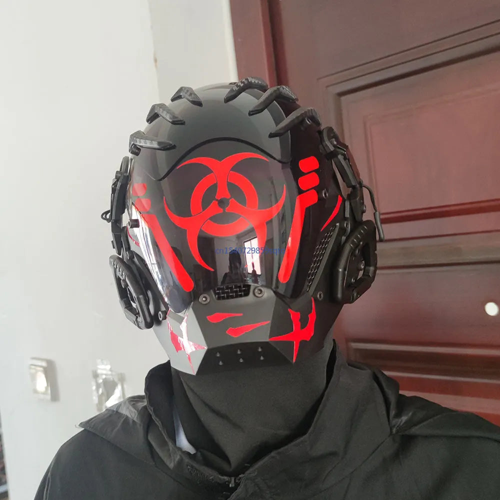 Black cyborg-style full face mask helmet for costume events